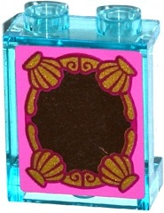 Panel 1 x 2 x 2 with Side Supports - Hollow Studs with Mirror with Gold Frame with Shells on Dark Pink Background Pattern (Sticker) - Set 41063