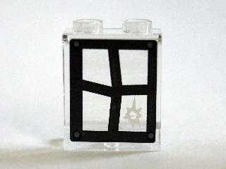 Panel 1 x 2 x 2 with Side Supports - Hollow Studs with Black Window Frame Bent with Hole in Bottom Right Pane Pattern Model Left Side (Sticker) - Set 75904