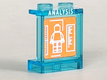 Panel 1 x 2 x 2 with Side Supports - Hollow Studs with 'ANALYSIS' and Minifigure on Orange Screen Pattern (Sticker) - Set 76038