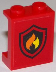Panel 1 x 2 x 2 with Side Supports - Hollow Studs with Flame on Black Shield Fire Logo Pattern (Sticker) - Sets 60107 / 60110 / 60112