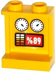 Panel 1 x 2 x 2 with Side Supports - Hollow Studs with Gauges and '%89' on Red Background Pattern on Inside (Sticker) - Set 60092