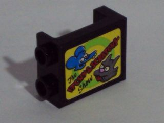 Panel 1 x 2 x 2 with Side Supports - Hollow Studs with TV Screen with 'The ITCHY & SCRATCHY Show' Pattern (Sticker) - Set 71006