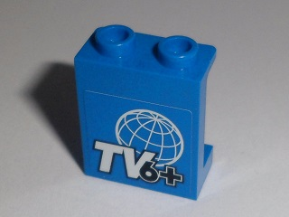 Panel 1 x 2 x 2 with Side Supports - Hollow Studs with 'TV6+' and White Wire Frame Globe Pattern (Sticker) - Set 60097