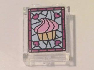 Panel 1 x 2 x 2 with Side Supports - Hollow Studs with Cupcake and Magenta Hearts Stained Glass Pattern (Sticker) - Set 41119