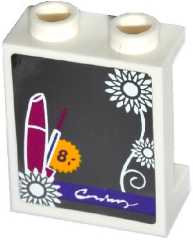 Panel 1 x 2 x 2 with Side Supports - Hollow Studs with Mirror, Flowers, Makeup and Price Tag with Number 8 Pattern (Sticker) - Set 41118