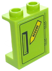 Panel 1 x 2 x 2 with Side Supports - Hollow Studs with Black 'RESCUE' on Yellow Arrow and Black Door Hatch Pattern (Sticker) - Set 60123