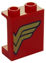 Panel 1 x 2 x 2 with Side Supports - Hollow Studs with Gold Wonder Woman Logo Right Half Pattern (Sticker) - Set 41235