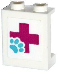Panel 1 x 2 x 2 with Side Supports - Hollow Studs with Magenta Cross and Medium Azure Paw Print Pattern (Sticker) - Set 41125