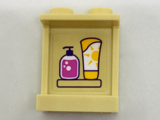 Panel 1 x 2 x 2 with Side Supports - Hollow Studs with Dark Pink Liquid Soap and Sunscreen Bottle on Inside Pattern (Sticker) - Set 41313