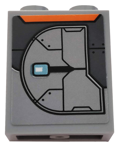 Panel 1 x 2 x 2 with Side Supports - Hollow Studs with Dark Bluish Gray Armor Plates and Orange Trapezoid Pattern Model Left Side (Sticker) - Set 76102