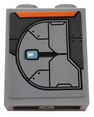 Panel 1 x 2 x 2 with Side Supports - Hollow Studs with Dark Bluish Gray Armor Plates and Orange Trapezoid Pattern Model Left Side (Sticker) - Set 76102