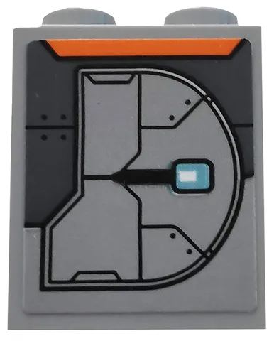 Panel 1 x 2 x 2 with Side Supports - Hollow Studs with Dark Bluish Gray Armor Plates and Orange Trapezoid Pattern Model Right Side (Sticker) - Set 76102