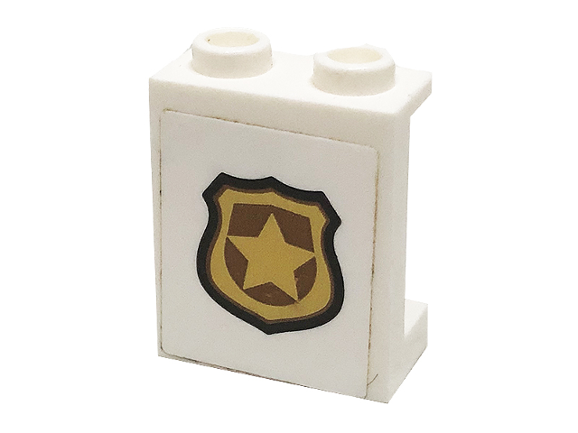 Panel 1 x 2 x 2 with Side Supports - Hollow Studs with Gold Police Badge Pattern (Sticker) - Set 60140