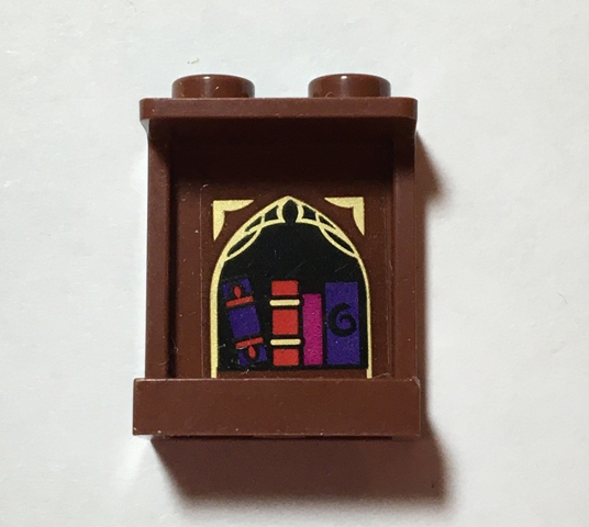 Panel 1 x 2 x 2 with Side Supports - Hollow Studs with Reddish Brown and Gold Arched Alcove and 4 Books Pattern (Sticker) - Set 41188