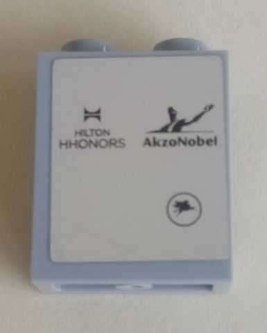 Panel 1 x 2 x 2 with Side Supports - Hollow Studs with AkzoNobel, Hilton HHonors and Pegasus Logos on Silver Mirrored Background Pattern Model Right Side (Sticker) - Set 75911