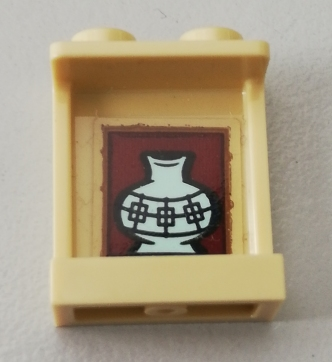 Panel 1 x 2 x 2 with Side Supports - Hollow Studs with White Vase on Reddish Brown Background Pattern (Sticker) - Set 75551