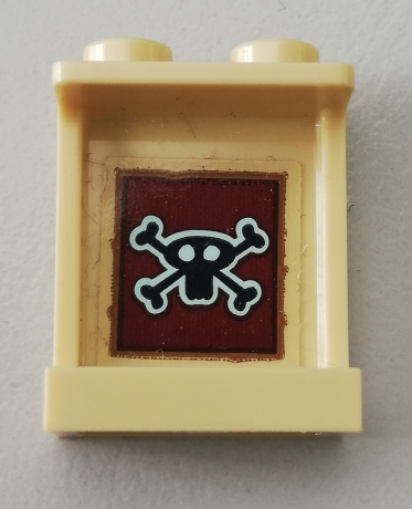 Panel 1 x 2 x 2 with Side Supports - Hollow Studs with Black Skull and Crossbones on Reddish Brown Background Pattern (Sticker) - Set 75551