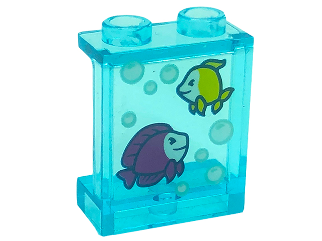 Panel 1 x 2 x 2 with Side Supports - Hollow Studs with Magenta and Yellow Fish and White Bubbles Pattern (Sticker) - Set 41318