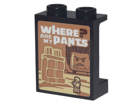 Panel 1 x 2 x 2 with Side Supports - Hollow Studs with 'WHERE ARE MY PANTS?' and Huge Minifigure Legs Pattern (Sticker) - Set 70840