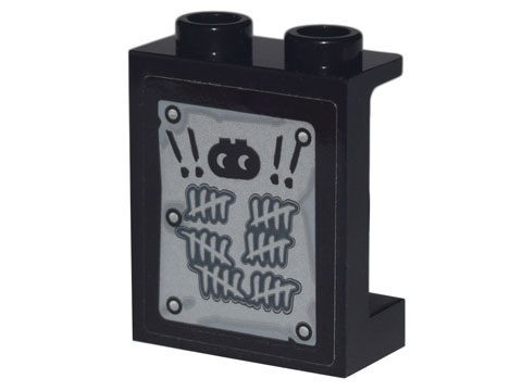 Panel 1 x 2 x 2 with Side Supports - Hollow Studs with Exclamation Marks, DUPLO Alien, Counting Tick Marks, and Rivets Pattern (Sticker) - Set 70840