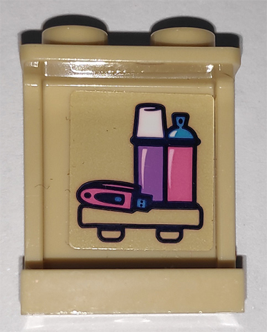 Panel 1 x 2 x 2 with Side Supports - Hollow Studs with USB Flash Drive and Flasks Pattern on Inside (Sticker) - Set 41340