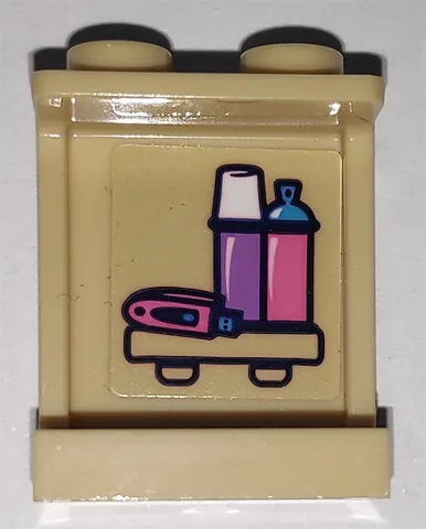 Panel 1 x 2 x 2 with Side Supports - Hollow Studs with USB Flash Drive and Flasks Pattern on Inside (Sticker) - Set 41340