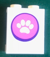 Panel 1 x 2 x 2 with Side Supports - Hollow Studs with White Paw Print in Dark Pink Circle Pattern (Sticker) - Set 41345