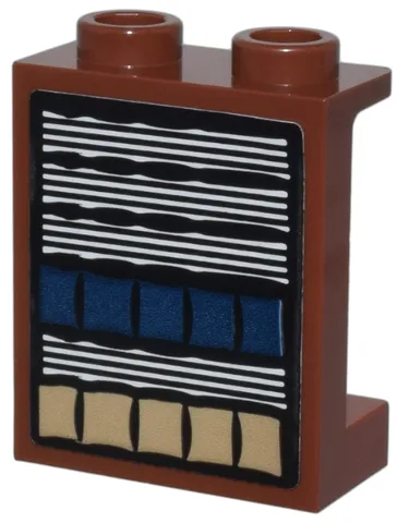 Panel 1 x 2 x 2 with Side Supports - Hollow Studs with Dark Blue and Dark Tan Books, White Papers Pattern (Sticker) - Set 76385