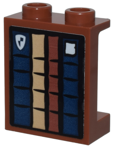 Panel 1 x 2 x 2 with Side Supports - Hollow Studs with Dark Blue, Dark Tan and Reddish Brown Books Pattern (Sticker) - Set 76385
