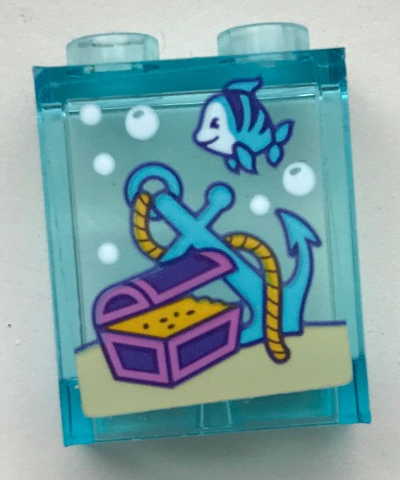 Panel 1 x 2 x 2 with Side Supports - Hollow Studs with Bubbles, Fish, Anchor and Treasure Chest Pattern (Sticker) - Set 41345
