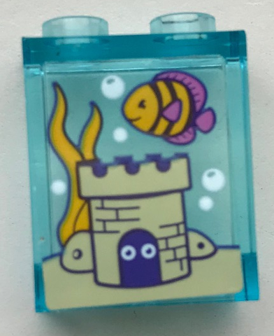 Panel 1 x 2 x 2 with Side Supports - Hollow Studs with Bubbles, Fish, Castle and Seaweed Pattern (Sticker) - Set 41345