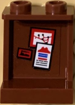 Panel 1 x 2 x 2 with Side Supports - Hollow Studs with Tickets, Black Train and Red Route Map on Reddish Brown Background Pattern (Sticker) - Set 71044