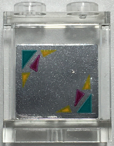 Panel 1 x 2 x 2 with Side Supports - Hollow Studs with Dark Turquoise, Magenta, and Bright Light Orange Triangles on Mirrored Background Pattern (Sticker) - Set 41344