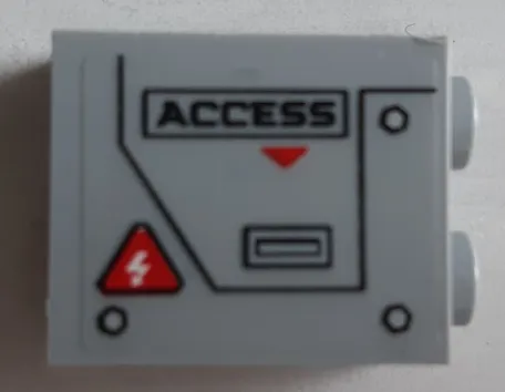 Panel 1 x 2 x 2 with Side Supports - Hollow Studs with 'ACCESS', Electricity Danger Sign and Hatch with Handle and Bolts Pattern Side A (Sticker) - Set 60188