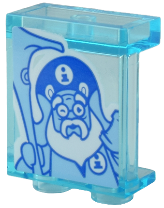 Panel 1 x 2 x 2 with Side Supports - Hollow Studs with Infomaniac Minifigure with Hat, Glasses, Beard, and Staff Pattern (Sticker) - Set 80036