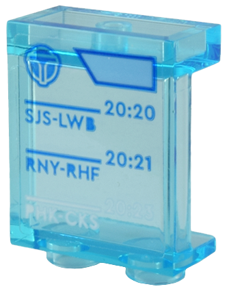 Panel 1 x 2 x 2 with Side Supports - Hollow Studs with Train Schedule 'SJS-LWB 20:20', 'RNY-RHF 20:21', 'PHK-CKS 20:23' Pattern (Sticker) - Set 80036