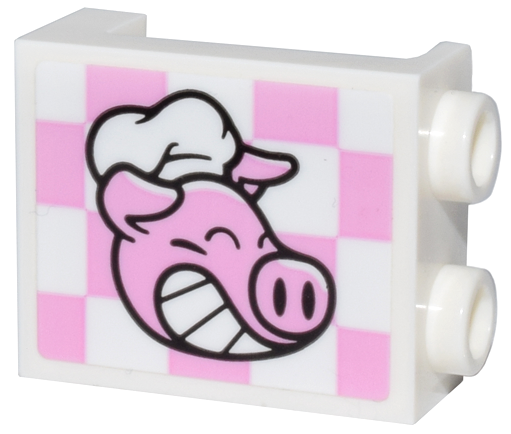 Panel 1 x 2 x 2 with Side Supports - Hollow Studs with Pigsy Head on Bright Pink and White Checkered Pattern Side B (Sticker) - Set 80036
