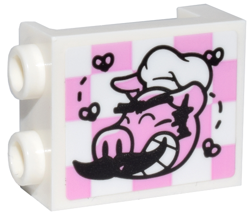 Panel 1 x 2 x 2 with Side Supports - Hollow Studs with Pigsy Head, Moustache, and Flies on Bright Pink and White Checkered Pattern (Sticker) - Set 80036