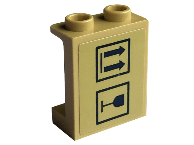 Panel 1 x 2 x 2 with Side Supports - Hollow Studs with Dark Blue This Way Up Arrows and Fragile Goblet in Rectangles Pattern (Sticker) - Set 41741