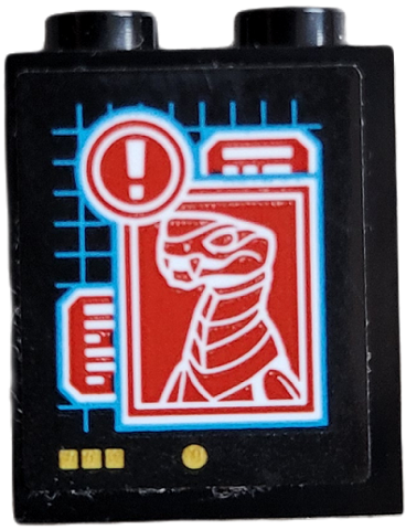 Panel 1 x 2 x 2 with Side Supports - Hollow Studs with Display Screen with Buttons, Grid, Text Boxes, Exclamation Mark and Boa Destructor Minifigure Pattern (Sticker) - Set 71767