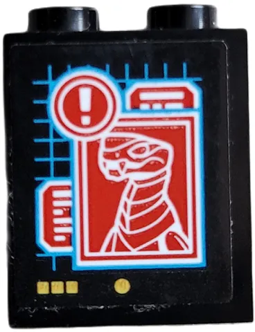 Panel 1 x 2 x 2 with Side Supports - Hollow Studs with Display Screen with Buttons, Grid, Text Boxes, Exclamation Mark and Boa Destructor Minifigure Pattern (Sticker) - Set 71767
