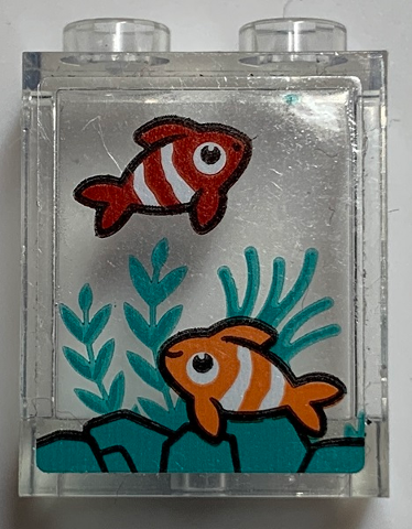 Panel 1 x 2 x 2 with Side Supports - Hollow Studs with Red and Orange Fish in Tank, Dark Turquoise Stones and Plants Pattern (Sticker) - Set 60330