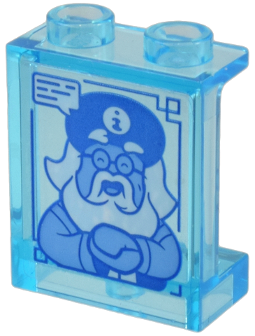 Panel 1 x 2 x 2 with Side Supports - Hollow Studs with Minifigure, Hat, Glasses, and Beard (2D-Gong / Infomanic) with Text Bubble Pattern (Sticker) - Set 80054