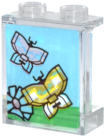 Panel 1 x 2 x 2 with Side Supports - Hollow Studs with Butterflies and Flower Pattern (Sticker) - Set 31147