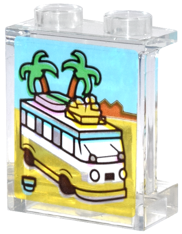 Panel 1 x 2 x 2 with Side Supports - Hollow Studs with Camper Van and Palm Trees Pattern (Sticker) - Set 31147