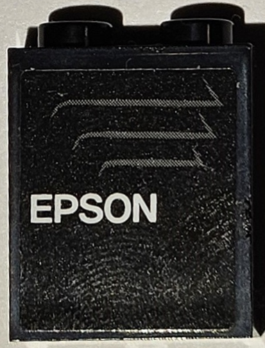 Panel 1 x 2 x 2 with Side Supports - Hollow Studs with White 'EPSON' and Dark Bluish Gray Air Vent Pattern Model Left Side (Sticker) - Set 75883