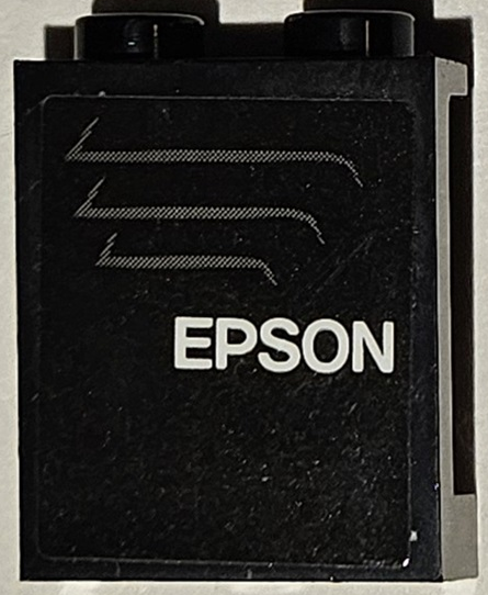 Panel 1 x 2 x 2 with Side Supports - Hollow Studs with White 'EPSON' and Dark Bluish Gray Air Vent Pattern Model Right Side (Sticker) - Set 75883