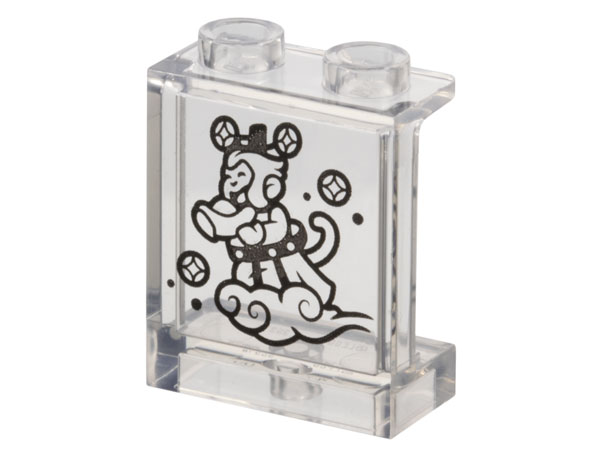 Panel 1 x 2 x 2 with Side Supports - Hollow Studs with Black Monkey King (Sun Wukong) Flying on Cloud Pattern