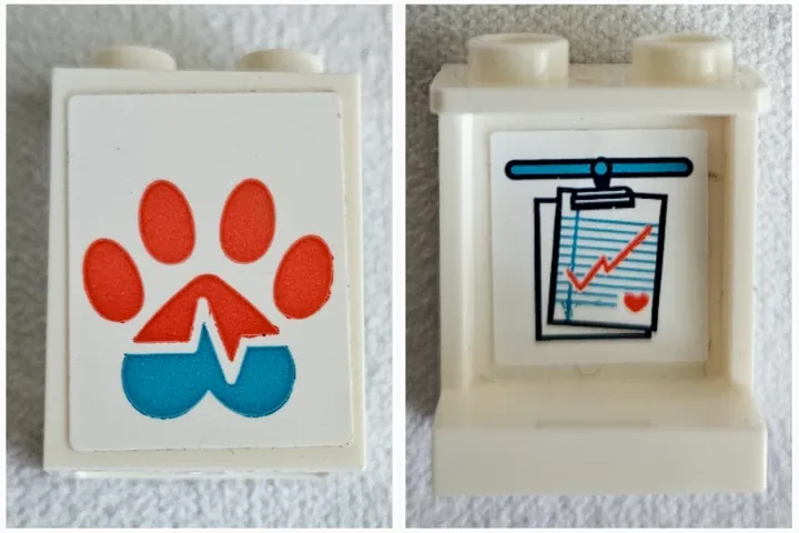 Panel 1 x 2 x 2 with Side Supports - Hollow Studs with Coral and Medium Azure Paw Print and Heart Beat on Outside and Hanging Medical Chart on Inside Pattern (Stickers) - Set 41445
