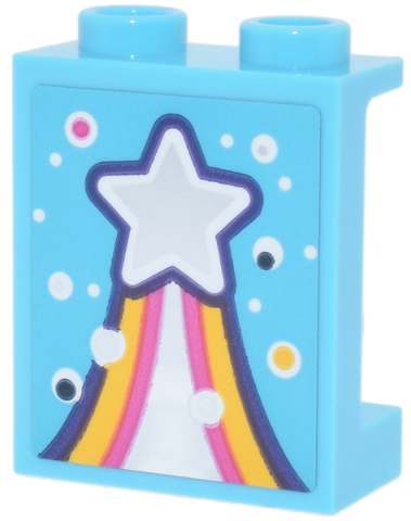 Panel 1 x 2 x 2 with Side Supports - Hollow Studs with Mirror Star, Dark Purple, Yellow and Dark Pink Trail and Dots Pattern (Sticker) - Set 42661